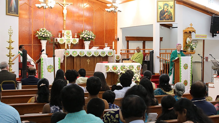 Bishop Zarama celebrates Mass with Triangle Tamil Community