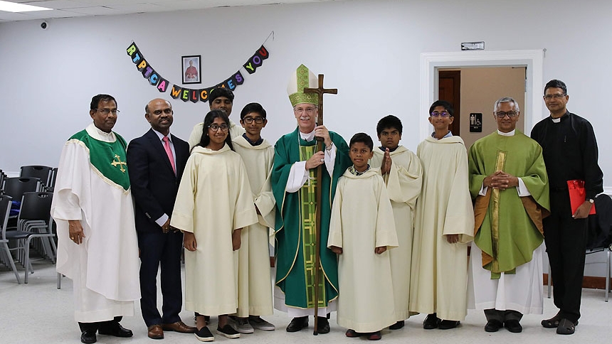 Bishop Zarama celebrates Mass with Triangle Tamil Community