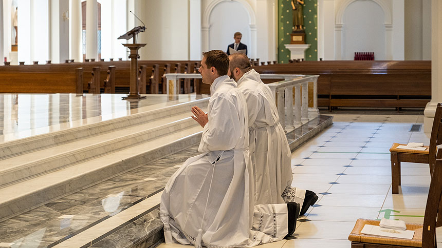 Seminarians Steven DiMassimo and Tyler Sparrow ordained transitional deacons