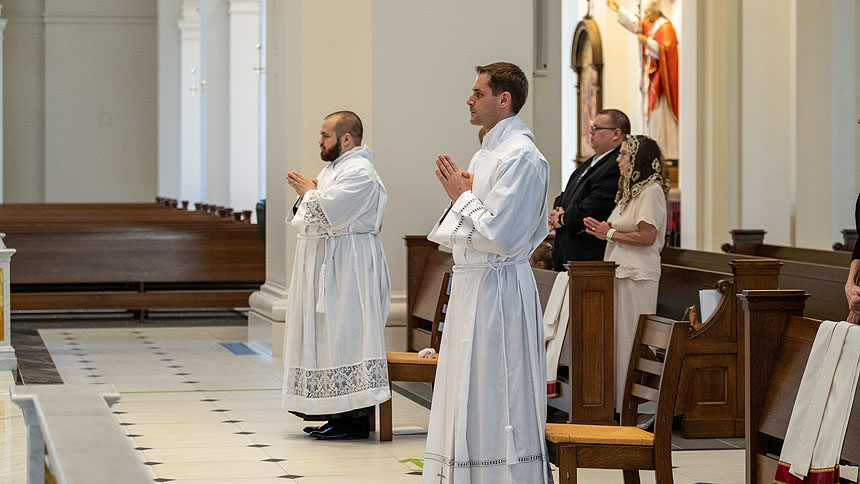 Seminarians Steven DiMassimo and Tyler Sparrow ordained transitional deacons