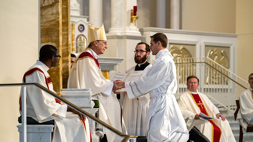 Seminarians Steven DiMassimo and Tyler Sparrow ordained transitional deacons