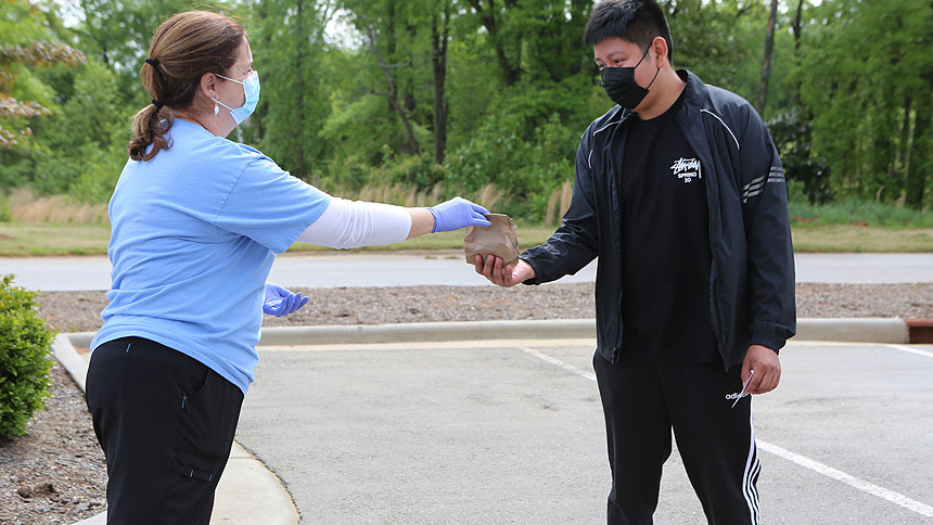 Organizers gave each participant a bag with hand sanitizer and masks.