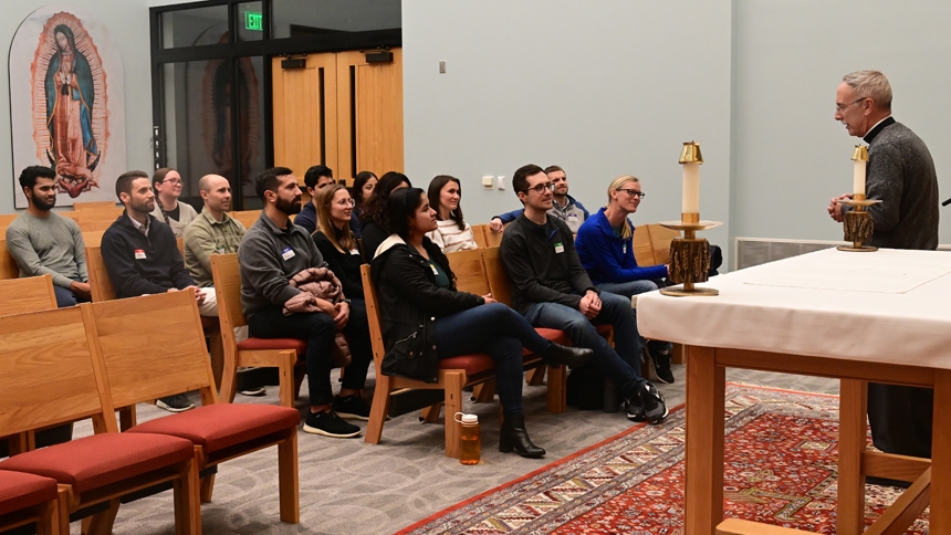 Bishop meets with Frassati Young Adult Group for Q&A in Apex