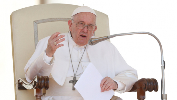 Pope Francis speaks during his general audience in St. Peter's Square at the Vatican June 1, 2022. (CNS photo/Paul Haring)